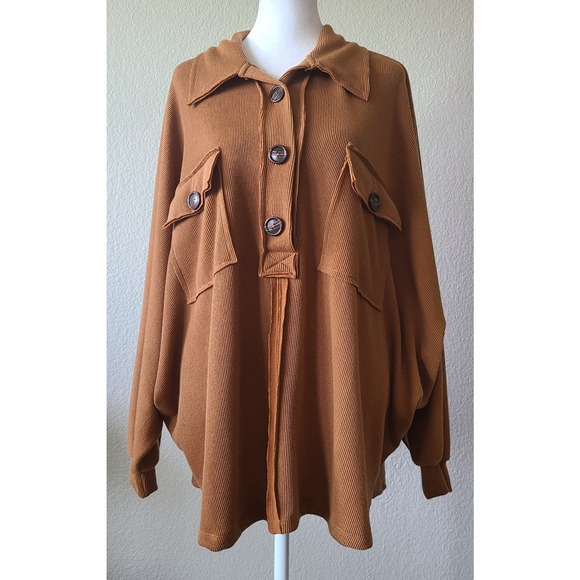 Bucket List Women Oversized Shirt Sz Small Boho Ribbed Slouchy Comfy Buttons NWT - Picture 1 of 15